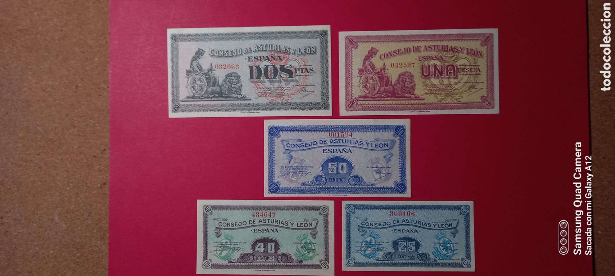 Billetes espa&ntilde;oles: Billetes Consejo Asturias y Le&oacute;n 1937. SIN CIRCULAR. Serie completa.