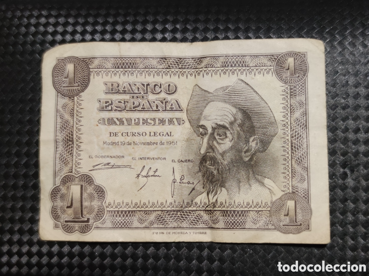Notas espanholas: Billete de 1 peseta a&ntilde;o 1951.