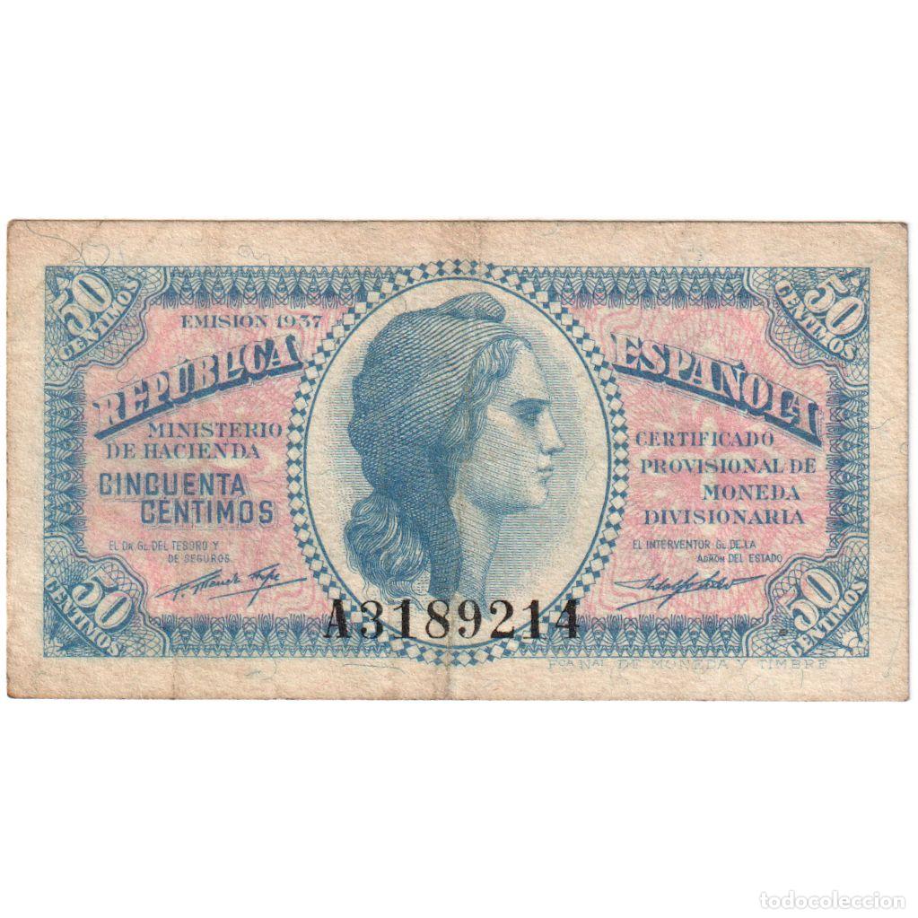 Billetes espa&ntilde;oles: [#1291763] Espa&ntilde;a, 50 Centimos, 1937, MBC - Foto 1