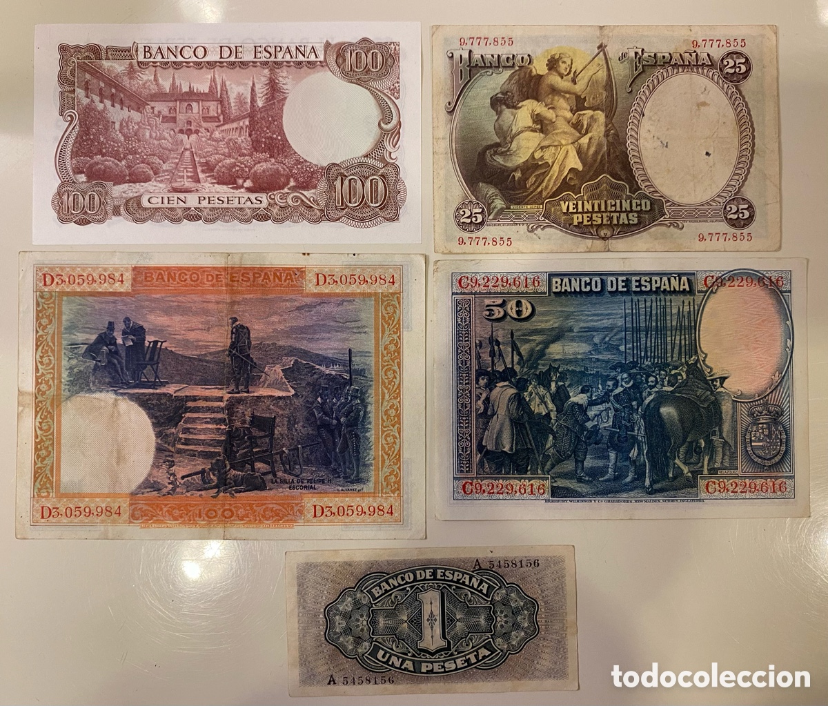Billetes espa&ntilde;oles: Lote 5 billetes espa&ntilde;oles - Foto 2