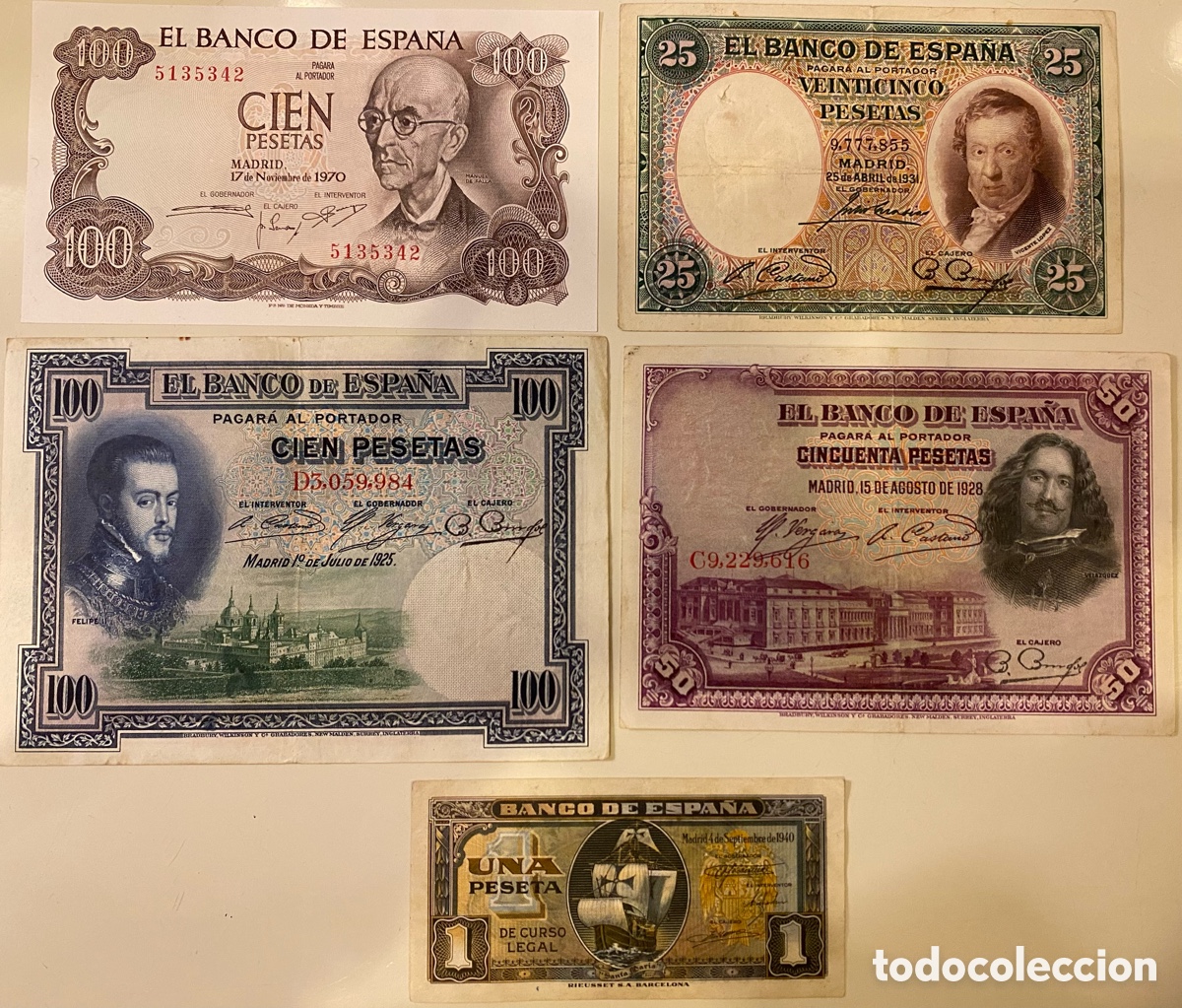 Billetes espa&ntilde;oles: Lote 5 billetes espa&ntilde;oles - Foto 1