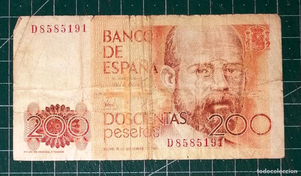 Billets espagnols: BILLETE DOSCIENTAS PESETAS (200 ptas.) Serie D. 16 septiembre 1980. Leopoldo Alas 'Clar&iacute;n'. Carbay&oacute;n