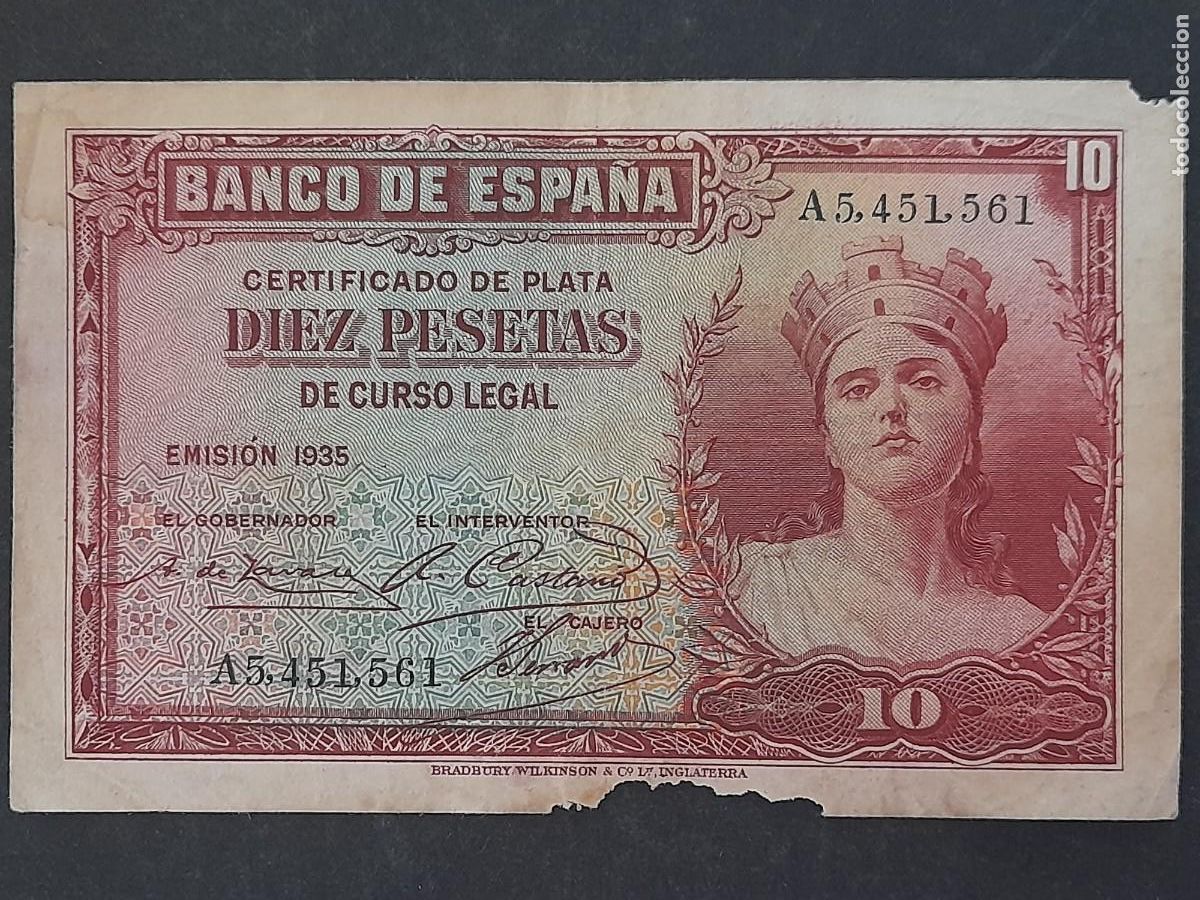Spanish Banknotes: Billete de 10 pesetas del a&ntilde;o 1931 ref. Wor P-86a serie A calidad P