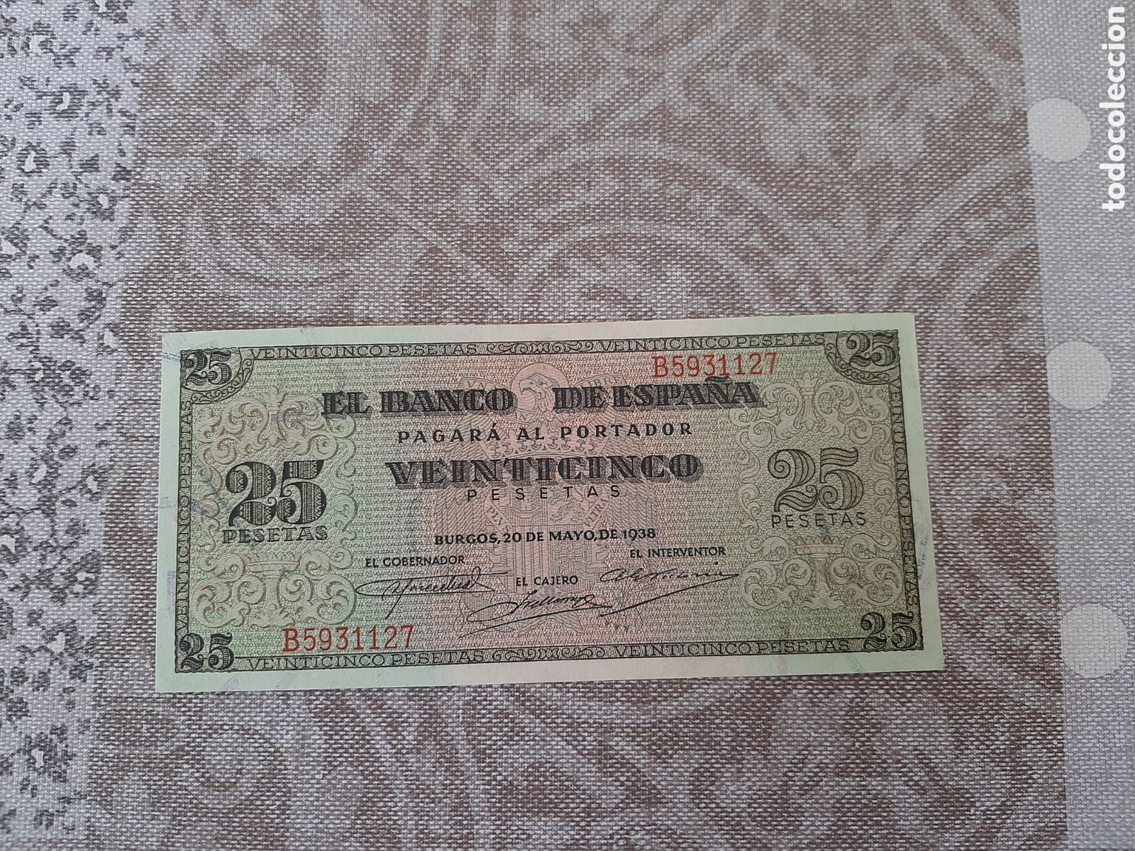 Billetes espa&ntilde;oles: Billete de 25 Pesetas de 1938 , Burgos , Sin Doblar y sin circular