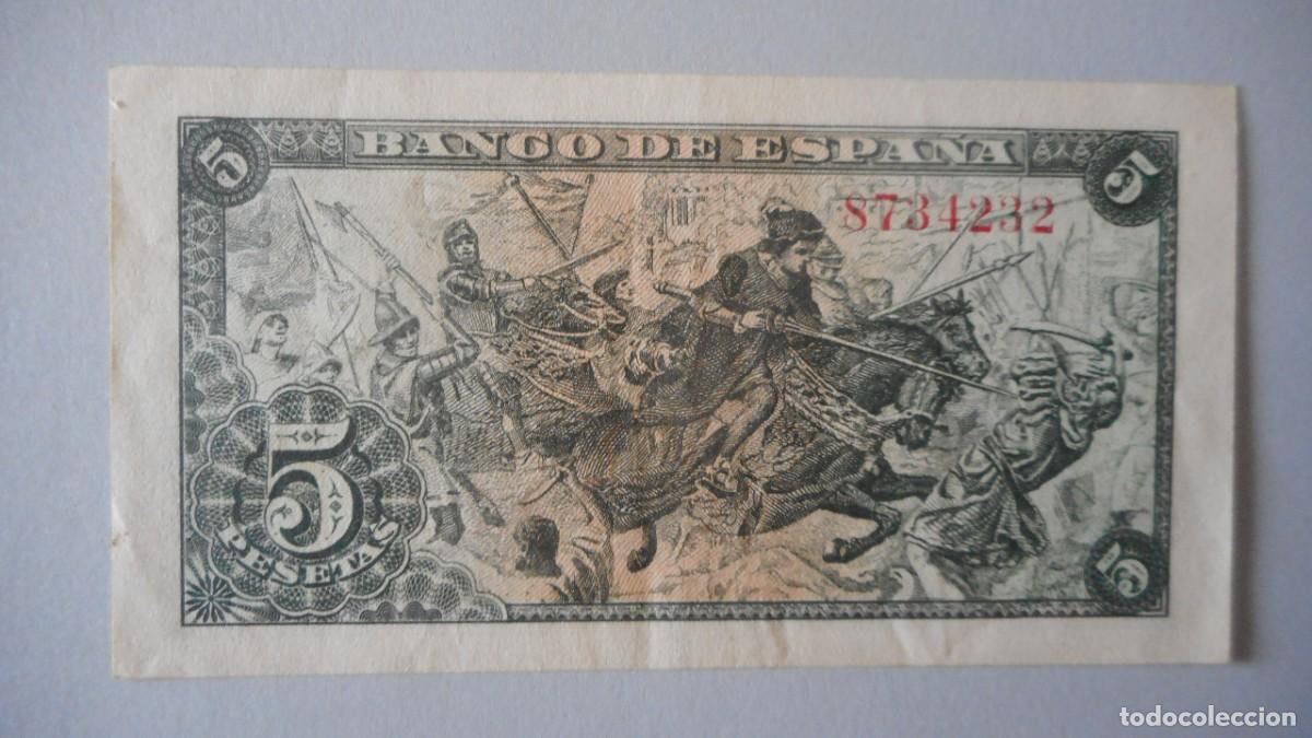 Billetes espa&ntilde;oles: 5 PESETAS JUNIO 1945. SIN SERIE. EBC/EBC+ - Foto 2