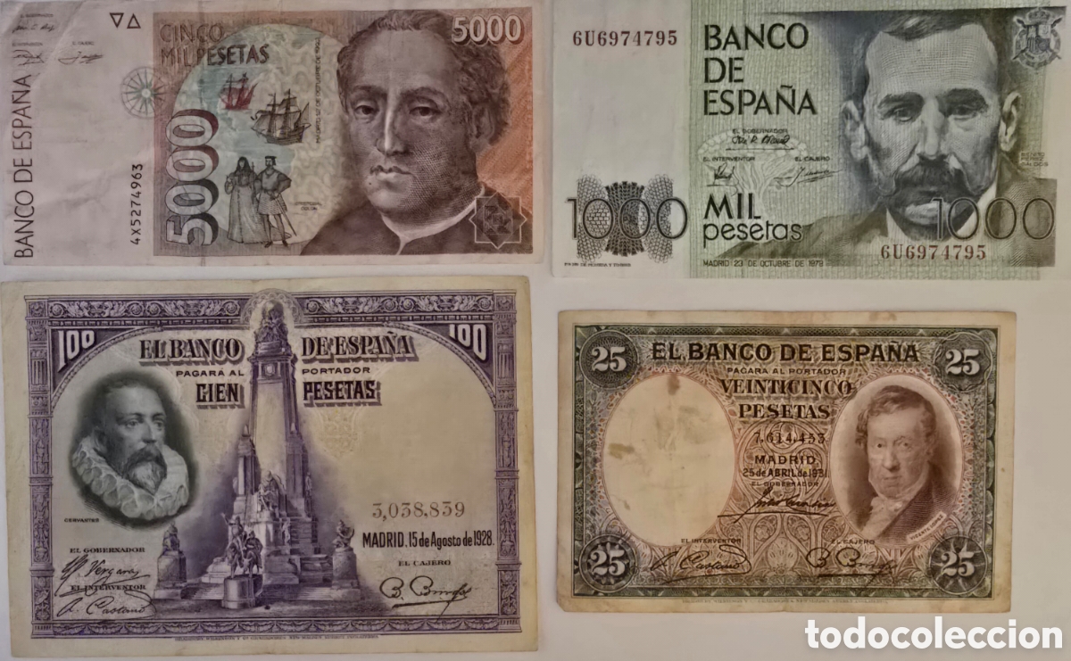 Billetes espa&ntilde;oles: Lote de 4 billetes espa&ntilde;oles - Foto 1