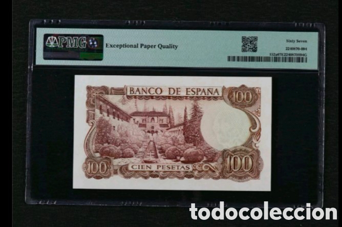 Billetes espa&ntilde;oles: Billete de 100 pesetas PMG67 - Foto 2