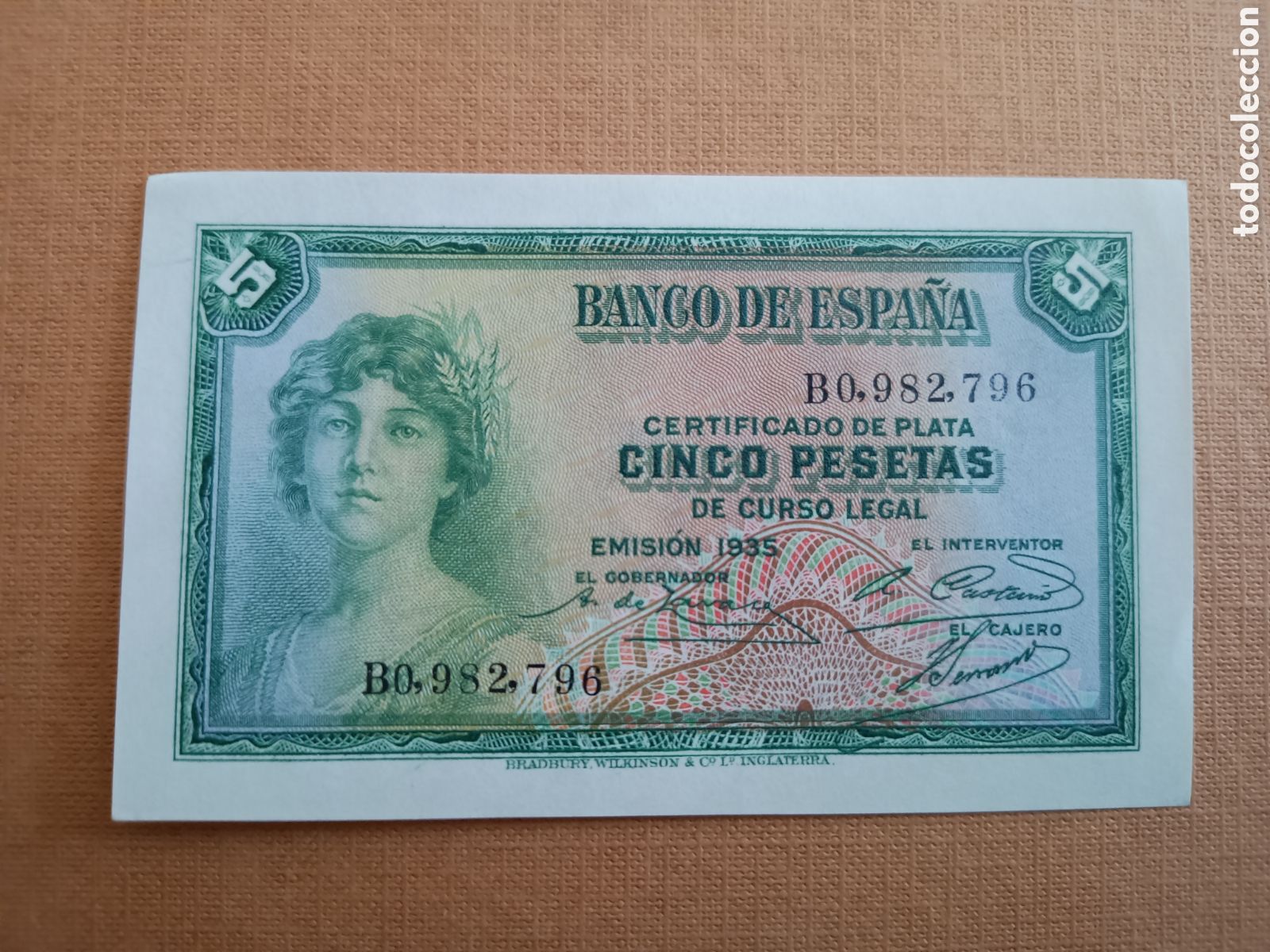 Billetes espa&ntilde;oles: ESPA&Ntilde;A - 5 PESETAS 1935 - SC - SERIE B