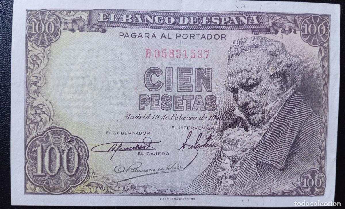 Billetes espa&ntilde;oles: 100 pesetas 1946 serie B (EBC-) - Foto 1