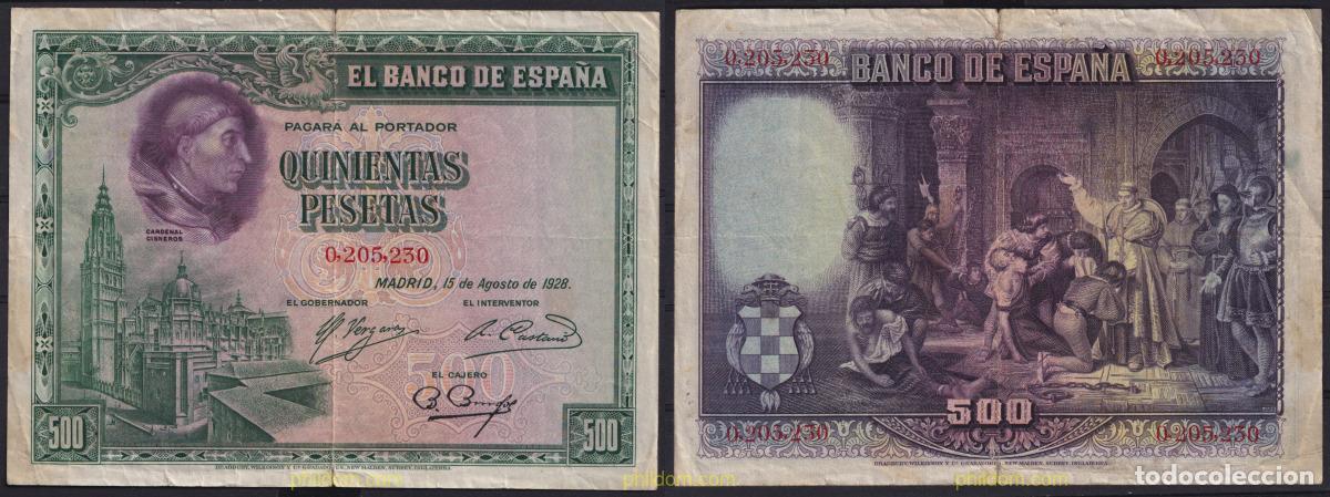 Billetes espa&ntilde;oles: 4440 ESPA&Ntilde;A 1928 500 Pesetas 1928 Cardenal Cisneros
