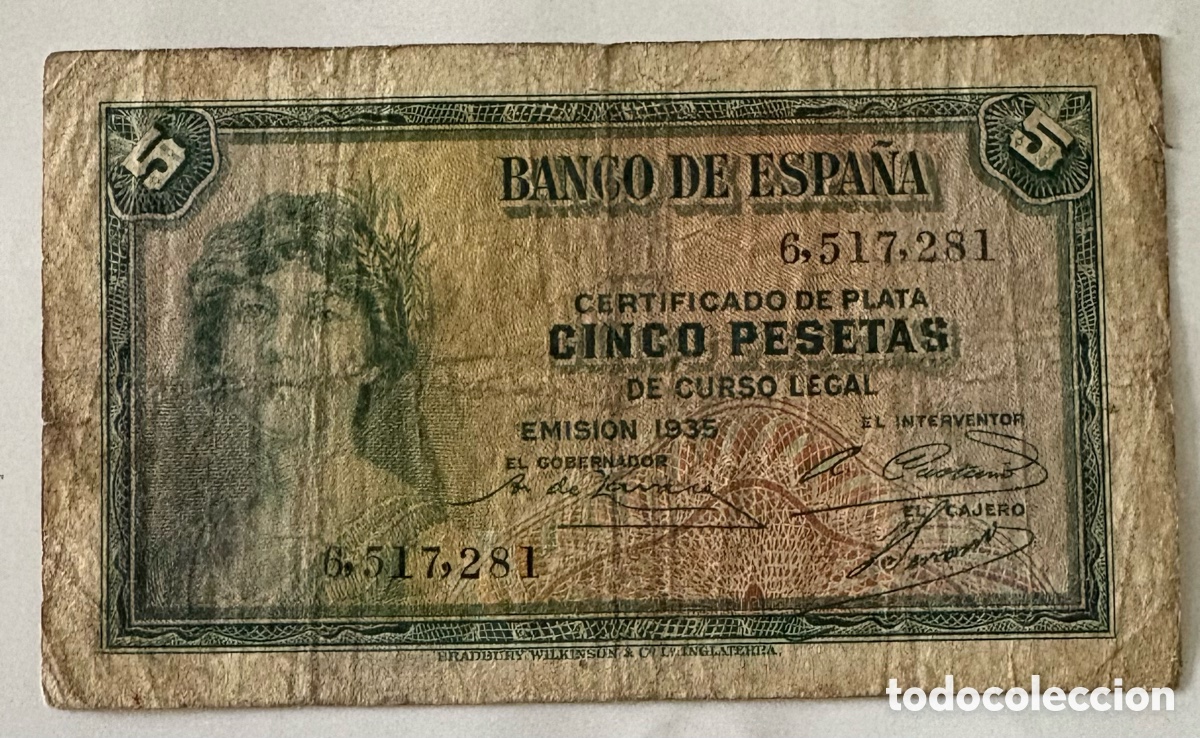 Billetes espa&ntilde;oles: Espa&ntilde;a - 5 pesetas 1935 - Foto 1