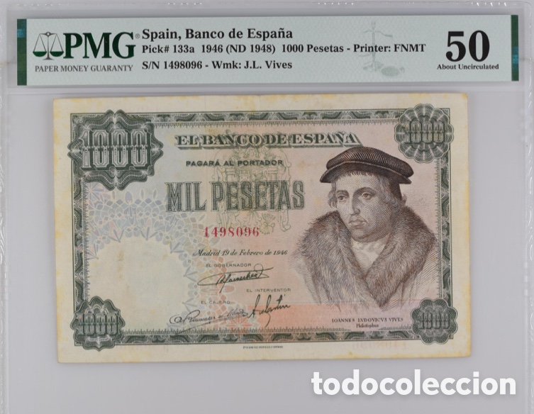Billetes espa&ntilde;oles: Pmg 50 / 1000 pesetas 1946 Uncirculated - Foto 1