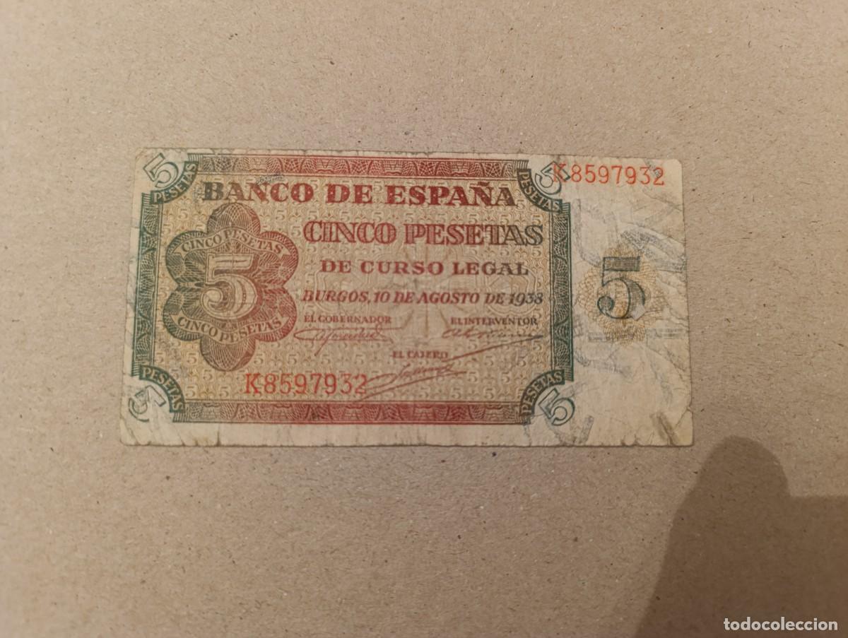 Billetes espa&ntilde;oles: Billete 5 pesetas 1938 - Foto 1