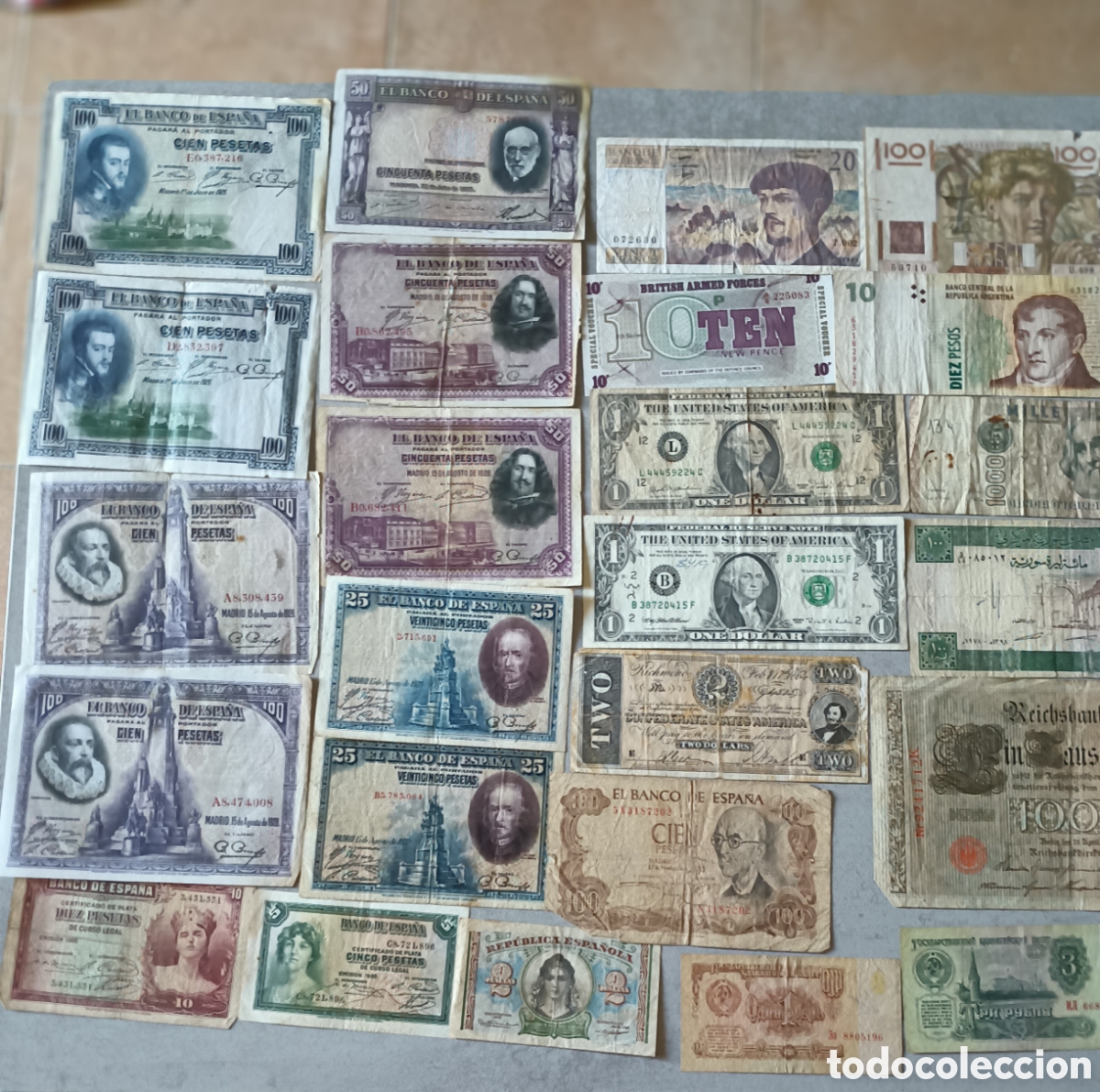 Billetes espa&ntilde;oles: Lote billetes espa&ntilde;oles e internacionales - Foto 3