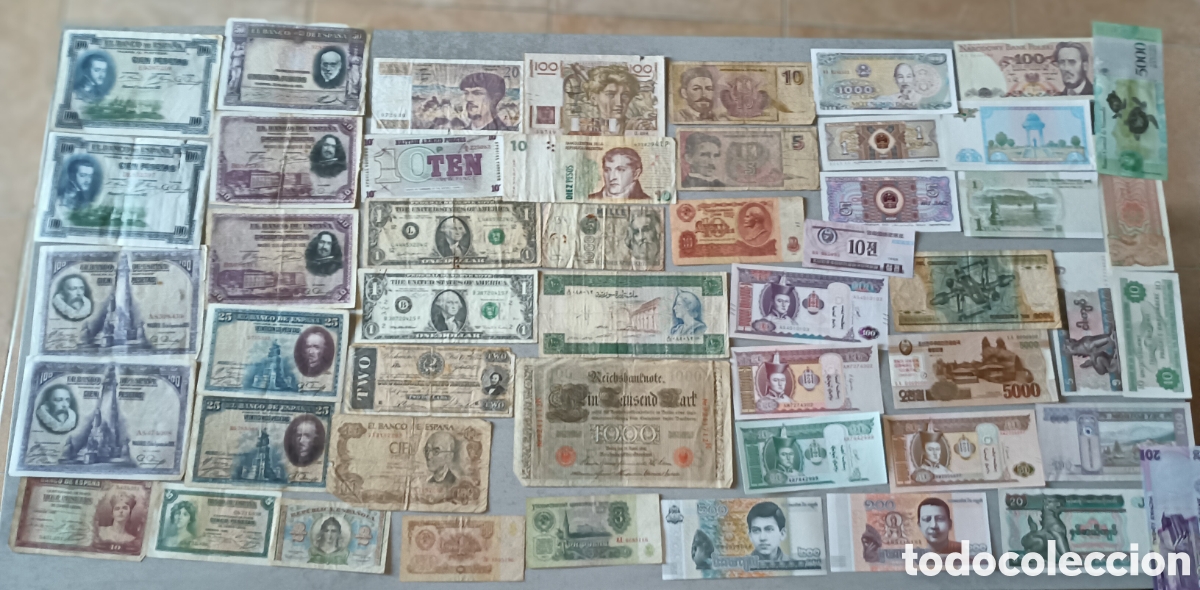 Billetes espa&ntilde;oles: Lote billetes espa&ntilde;oles e internacionales - Foto 1