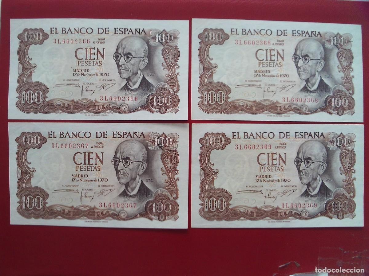 Billetes espa&ntilde;oles: CUARTETO DE BILLETES DE 100 PESETAS 1970 FALLA S/C - Foto 1