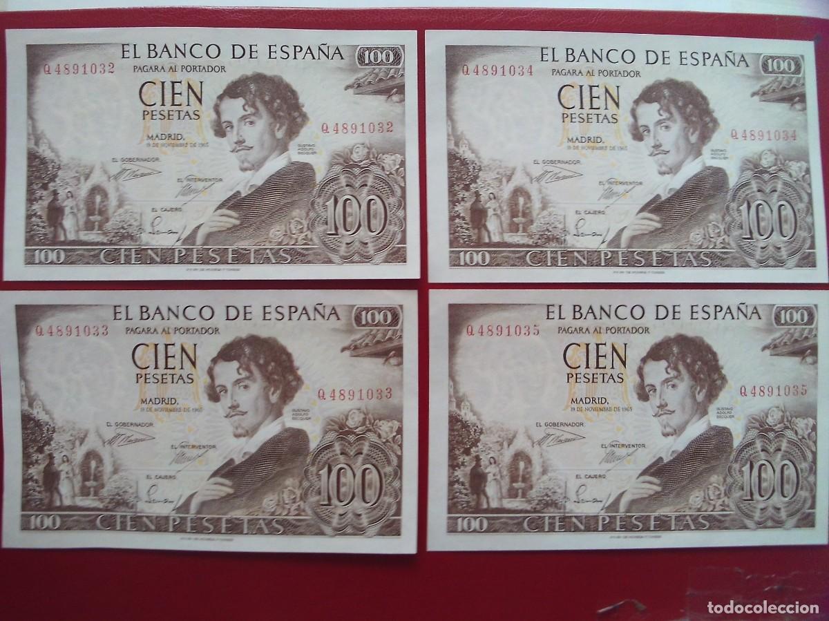 Billetes espa&ntilde;oles: CUARTETO DE BILLETES DE 100 PESETAS 1965 BECQUER S/C - Foto 1