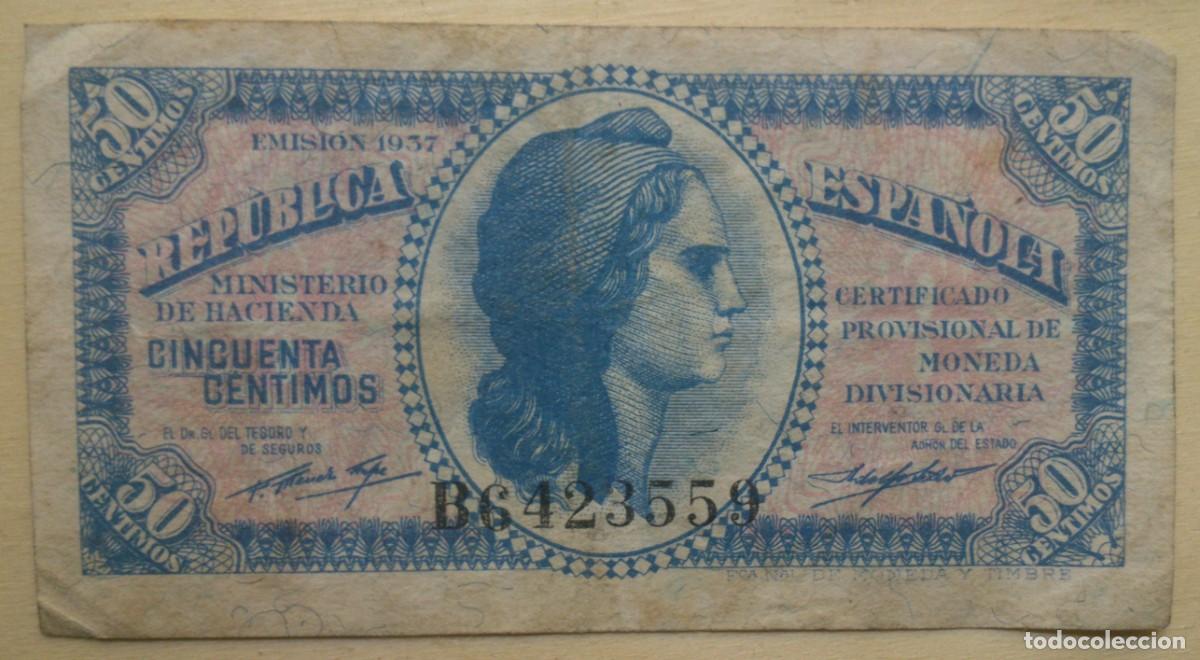 Billetes espa&ntilde;oles: BILLETE 50 CENTIMOS. ESPA&Ntilde;A 1937 - Foto 1