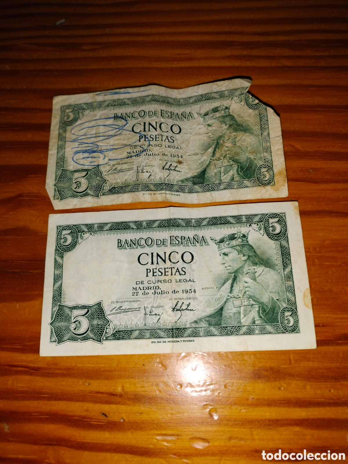 Billetes espa&ntilde;oles: 2 billetes 5 pesetas Espa&ntilde;a - Foto 2