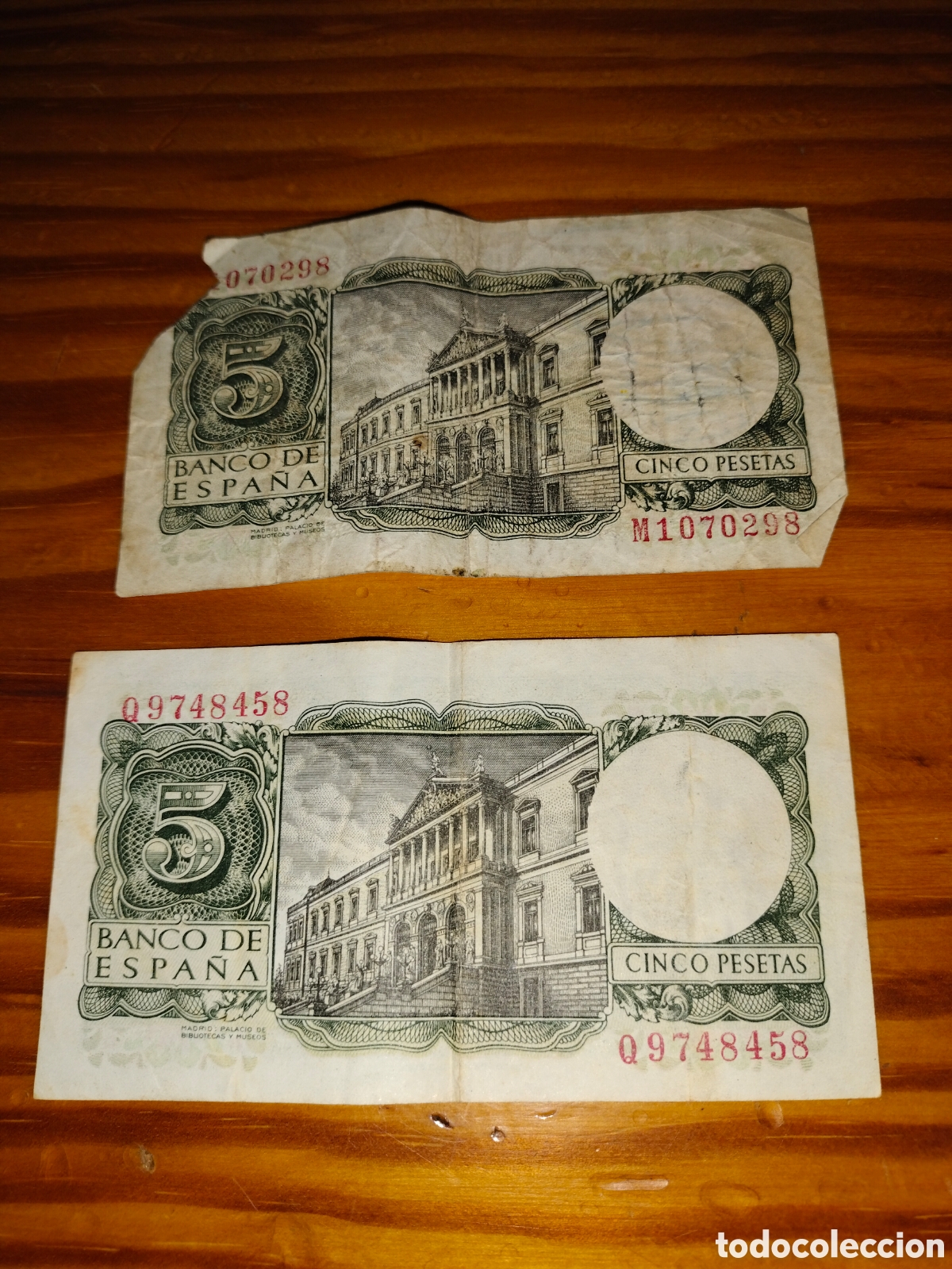 Billetes espa&ntilde;oles: 2 billetes 5 pesetas Espa&ntilde;a - Foto 3