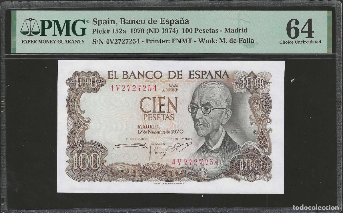 Billetes espa&ntilde;oles: 100 Pesetas 1970 P-152a ☆PMG 64☆ Choice UNC