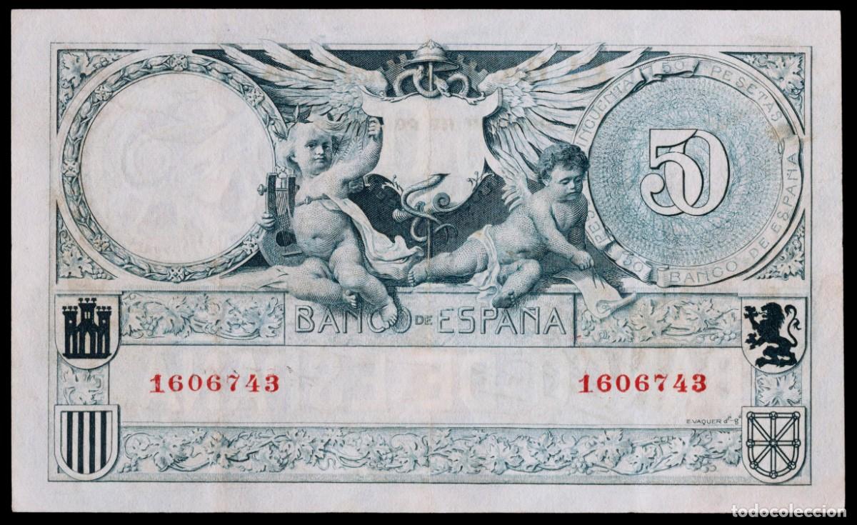Billetes espa&ntilde;oles: 50 PESETAS 1905 SIN SERIE MBC+ - Foto 2