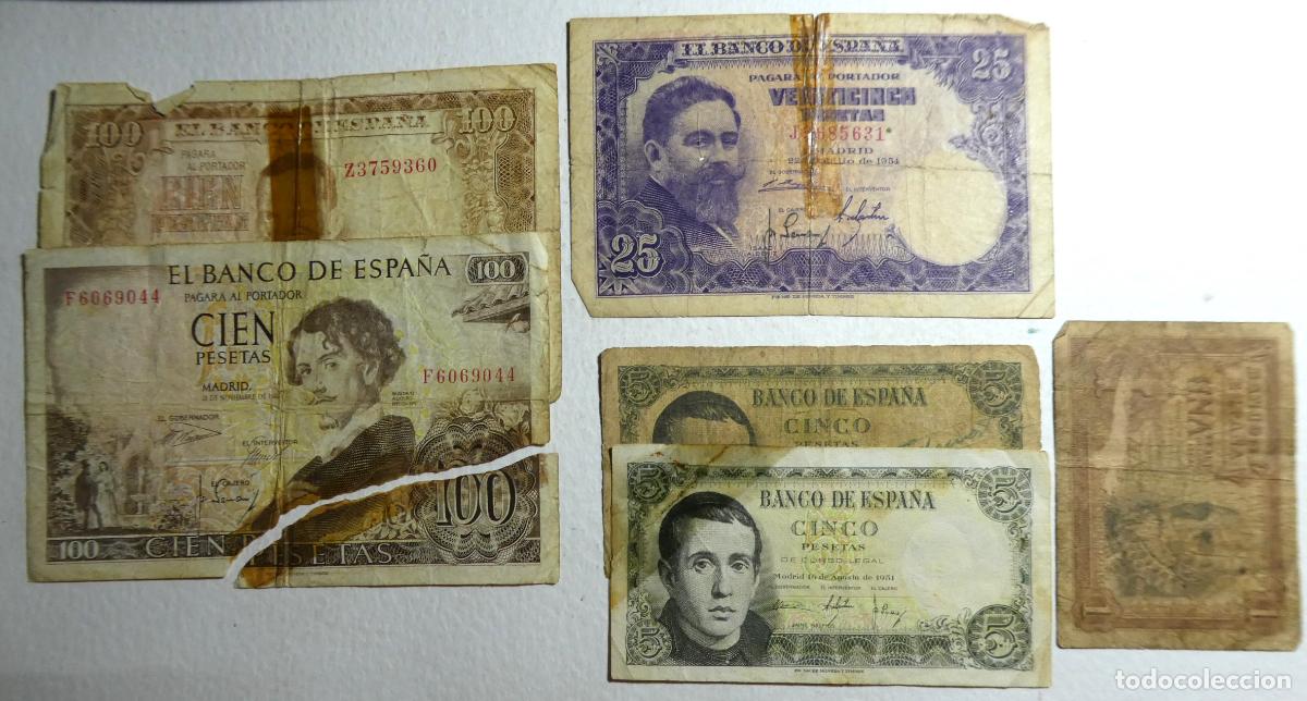 Billetes espa&ntilde;oles: 45 Billetes variados Espa&ntilde;oles en mal estado - Foto 4