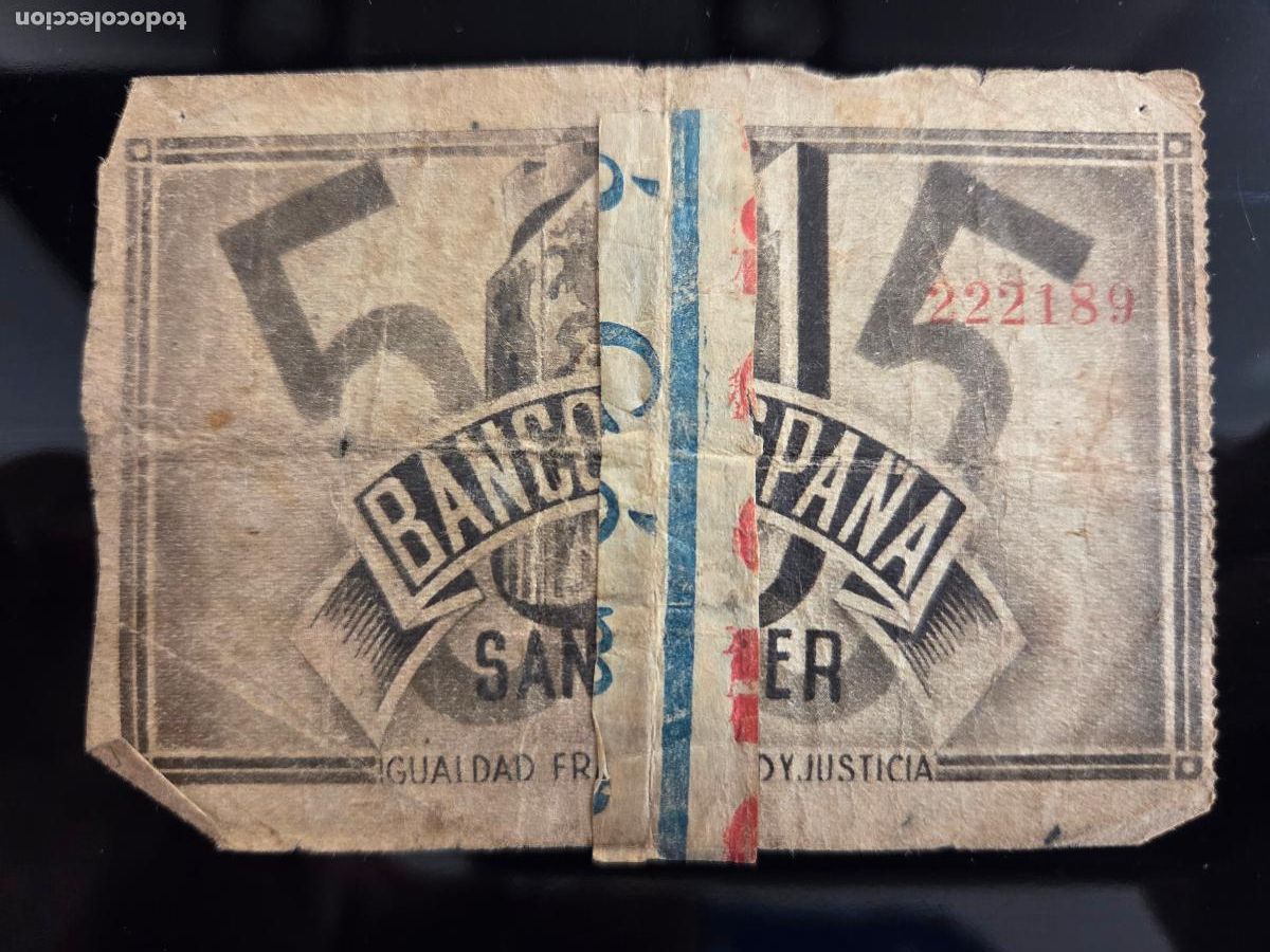 Billetes espa&ntilde;oles: BILLETE DE 5 PESETAS 1936 SANTANDER - Foto 2