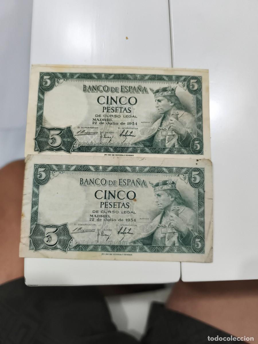 Billetes espa&ntilde;oles: 2 billetes de 5 pesetas Espa&ntilde;a - Foto 1