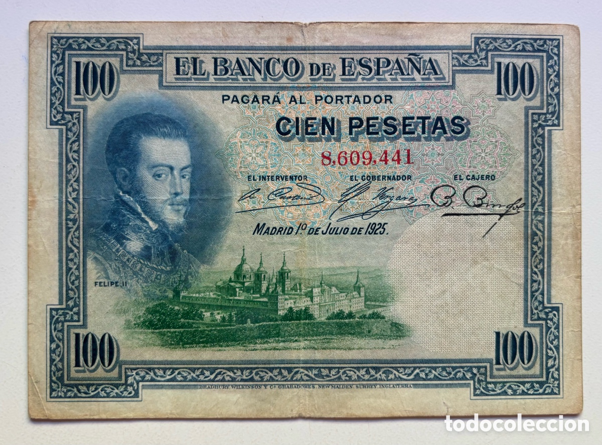 Spanische Banknoten: Billete 100 Pesetas 1925 SIN SERIE . Republica