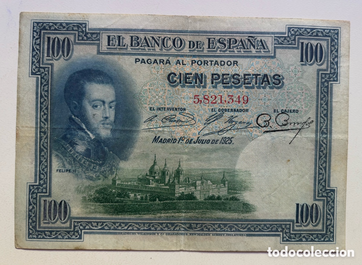 Spanische Banknoten: Billete 100 Pesetas 1925 MBC. SIN SERIE. Republica