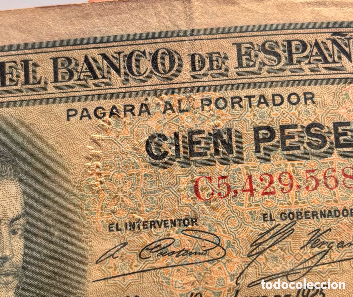 Spanische Banknoten: Billete 100 Pesetas 1925 SELLO EN SECO. Republica