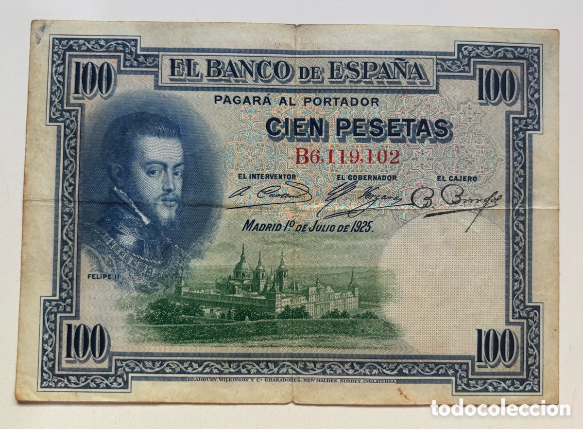 Spanische Banknoten: Billete 100 Pesetas 1925 BC+ SELLO EN SECO. Republica