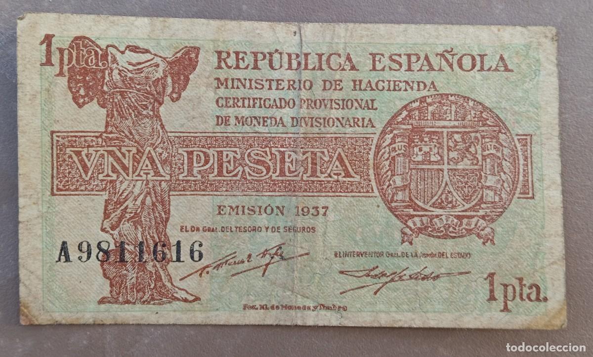 Billetes espa&ntilde;oles: 1 peseta 1937 serie A (BC+) - Foto 1