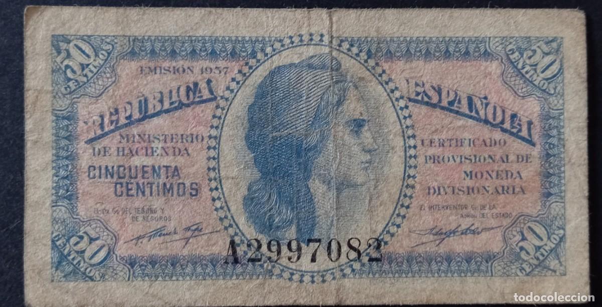 Billetes espa&ntilde;oles: 50 c&eacute;ntimos 1937 serie A (BC) - Foto 1
