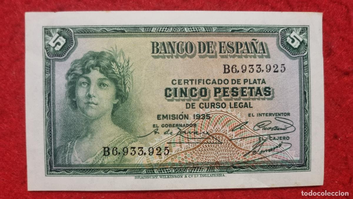 Banconote spagnole: BILLETE 5 PESETAS 1935 EBC++ SERIE B ORIGINAL T925