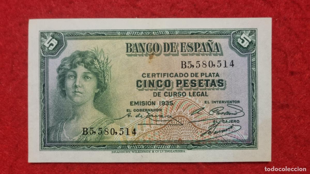 Banconote spagnole: BILLETE 5 PESETAS 1935 EBC SERIE B ORIGINAL T514