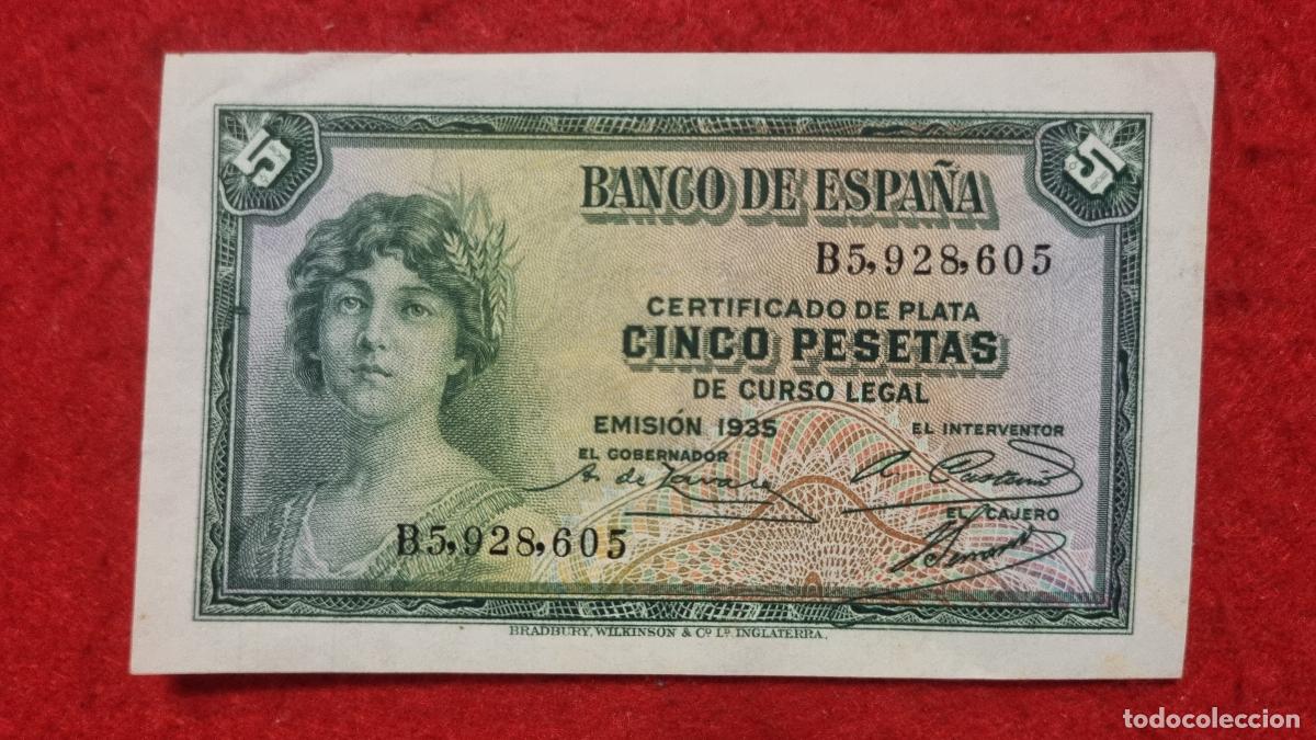 Banconote spagnole: BILLETE 5 PESETAS 1935 EBC SERIE B ORIGINAL T605
