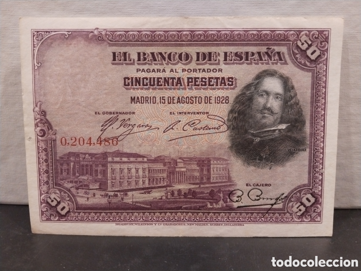 Billets espagnols: Espa&ntilde;a. 1928. 50 Pesetas (MBC/VF-) Sin Serie. Agujero