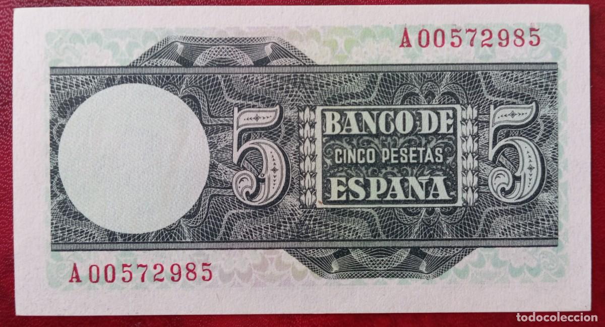 Billetes espa&ntilde;oles: 5 pesetas 1948 serie A SC (UNC) - Foto 2
