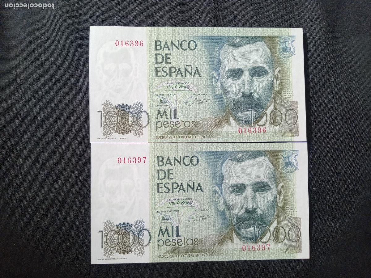 Billetes espa&ntilde;oles: 1000 pesetas 1979, Benito P&eacute;rez Gald&oacute;s. Pareja de correlativos SIN SERIE NUMERO BAJO SC PLANCA