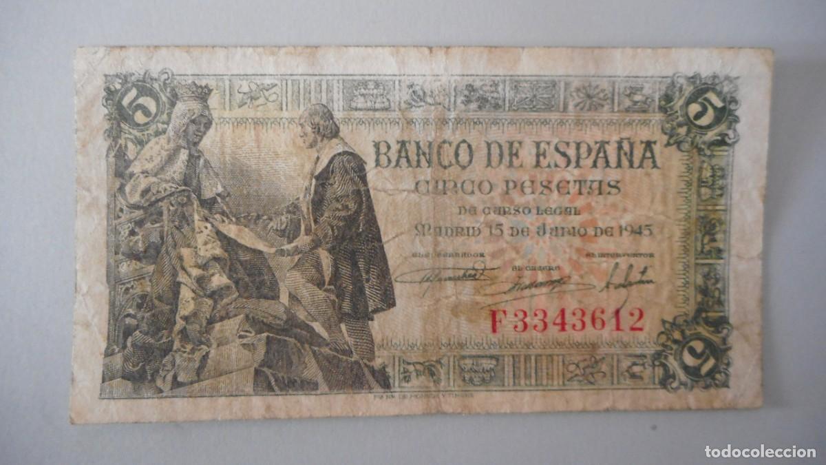 Billetes espa&ntilde;oles: 5 PESETAS JUNIO 1945 / BC - Foto 1