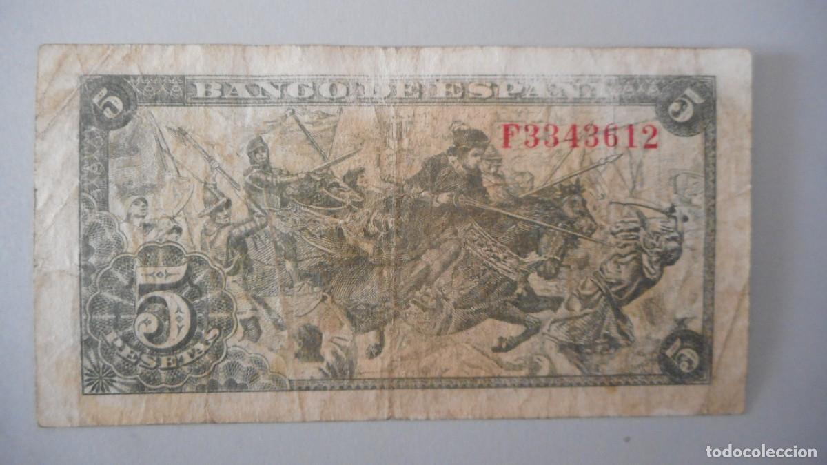 Billetes espa&ntilde;oles: 5 PESETAS JUNIO 1945 / BC - Foto 2