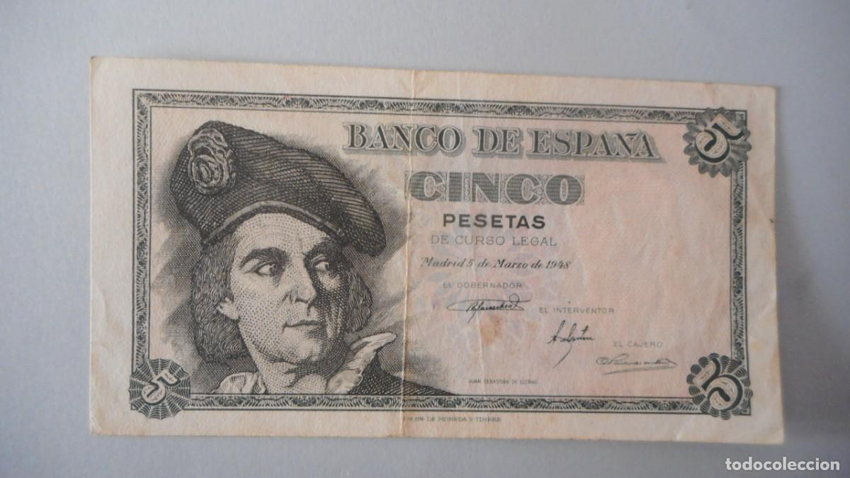 Billetes espa&ntilde;oles: 5 PESETAS MARZO 1948 / MBC+ - Foto 1