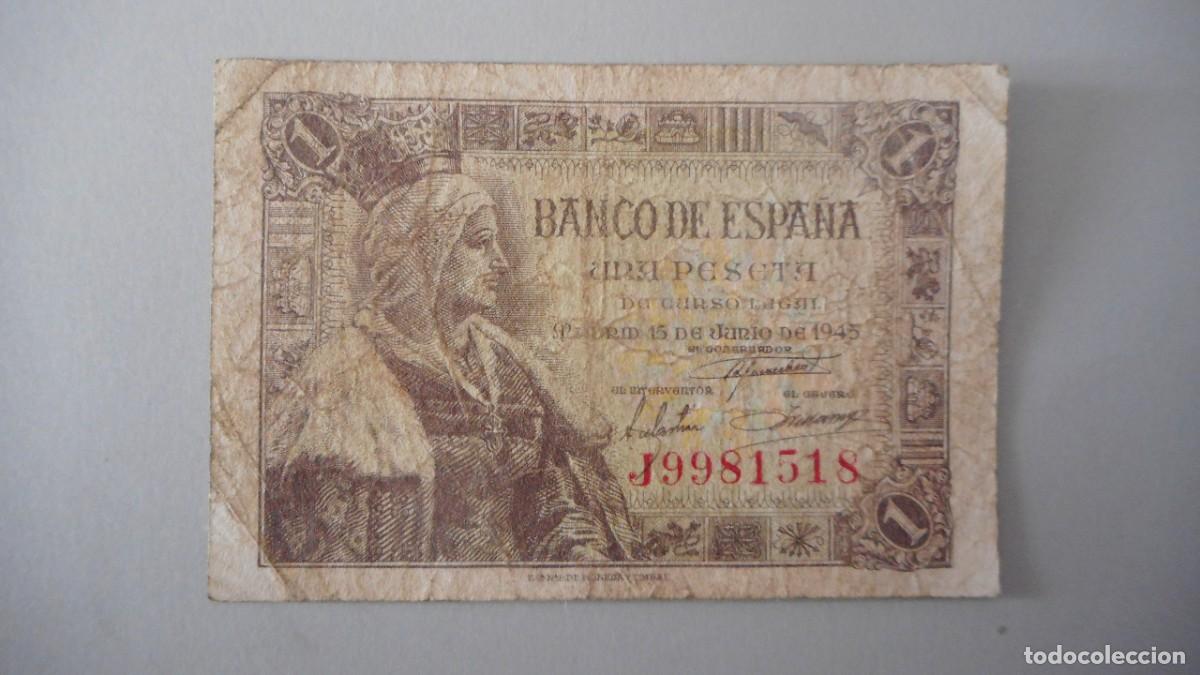 Billetes espa&ntilde;oles: 1 PESETA JUNIO 1945 / BC - Foto 1