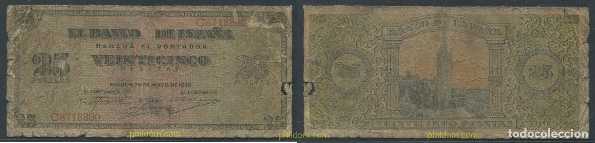 Banconote spagnole: 10902 ESPA&Ntilde;A 1938 25 pesetas estado espa&ntilde;ol Burgos 20 de mayo 1938