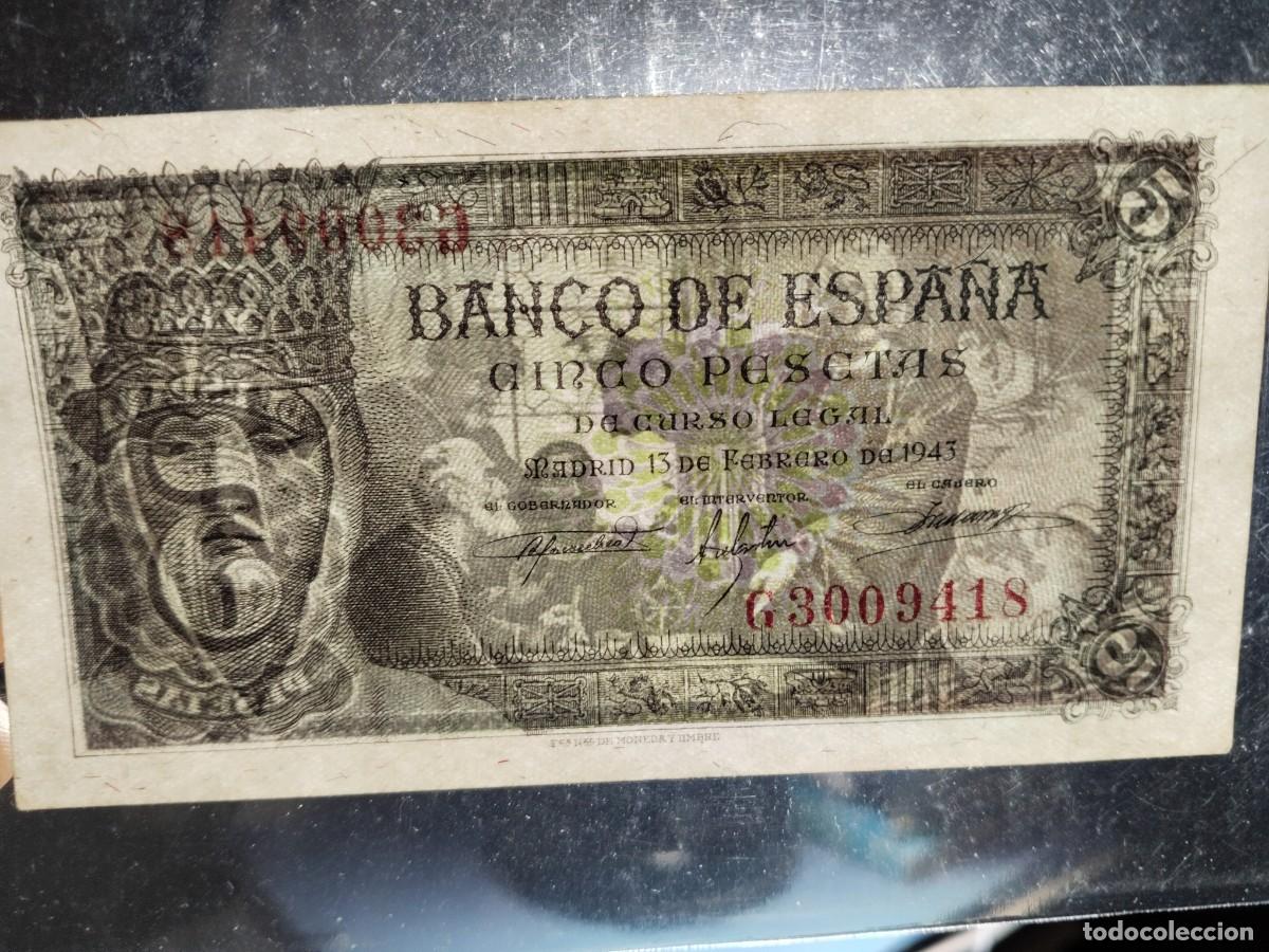 Billetes espa&ntilde;oles: Billete 5 Pesetas 1943 - Foto 3