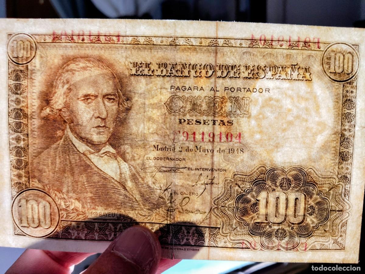 Billetes espa&ntilde;oles: 100 Pesetas 2 mayo 1948 Bayeu. EBC - Foto 3