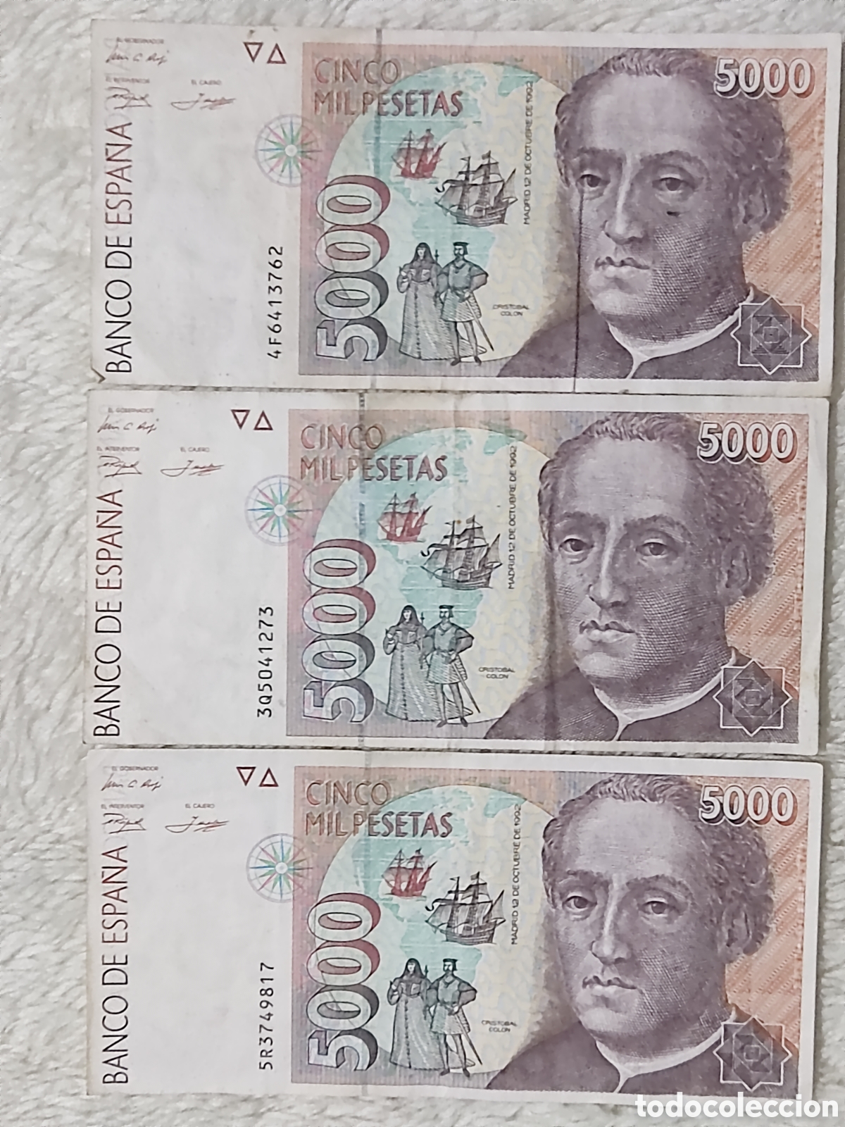 Billetes espa&ntilde;oles: 3 billetes de 5000 pesetas - Foto 2