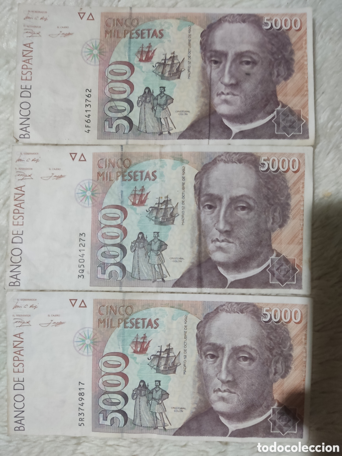 Billetes espa&ntilde;oles: 3 billetes de 5000 pesetas - Foto 1